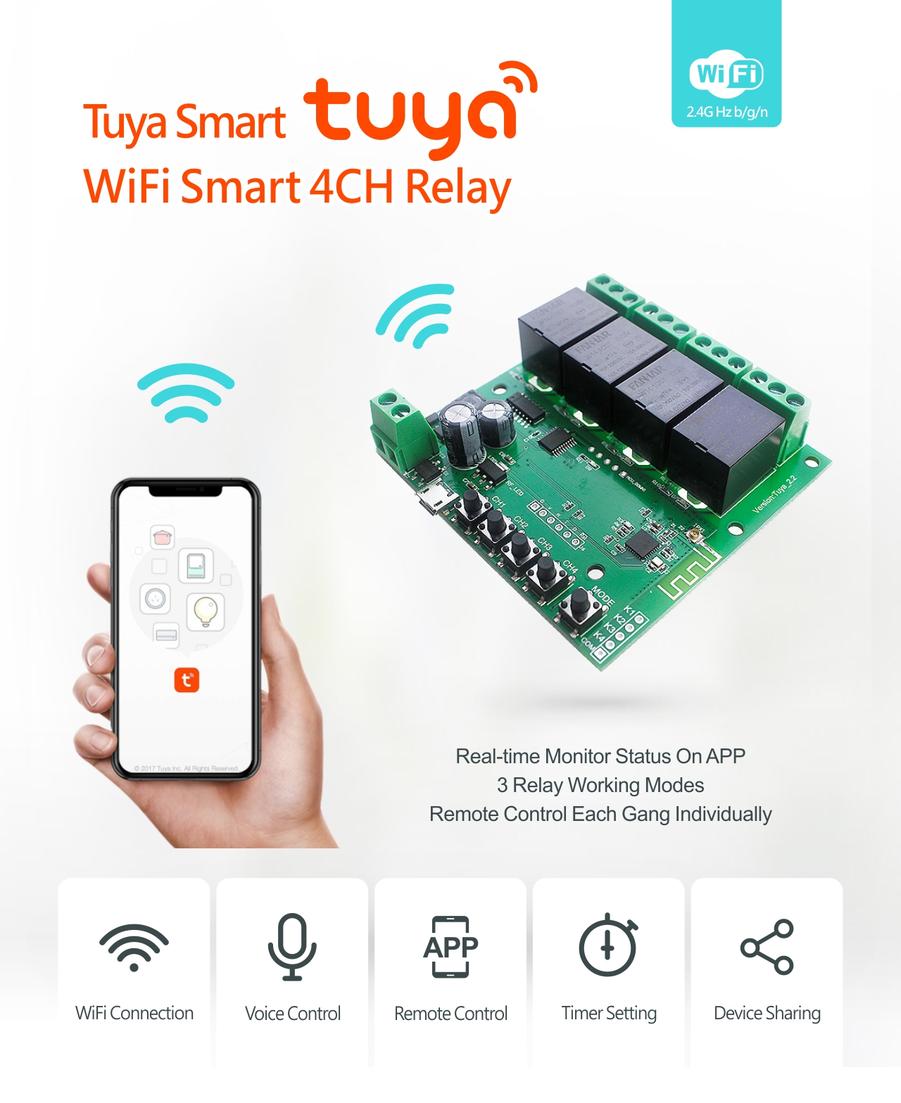 RELE 4CH WIFI TUYA SMART Domótica Interruptores