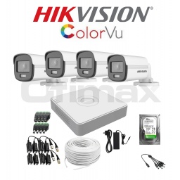 KIT DVR 4 CAMARAS HIKVISION COLORVU COLOR DE NOCHE CABLES + DISCO