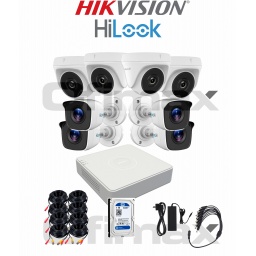 KIT DVR 8 CANALES HIKVISION 8 CAMARAS BULLET Y DOMO FULLHD CABLES
