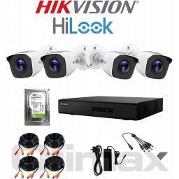 KIT DVR HIKVISION + 4 CAMARAS HILOOK 2MP FULHD + CABLES + DISCOS