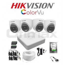 KIT DVR 4 CAMARAS HIKVISION COLORVU COLOR DE NOCHE + DISCO