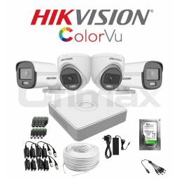 KIT DVR 4 CAMARAS HIKVISION COLORVU COLOR DE NOCHE + CABLES + DISCO