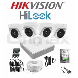 KIT DVR HIKVISION 4 CAMARAS HILOOK DOMO + DISCO CCTV SEGURIDAD