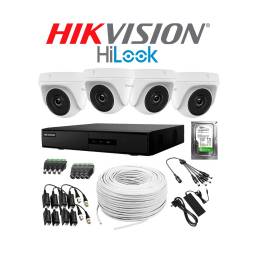 KIT DVR HIKVISION 4 CAMARAS HILOOK DOMO + DISCO CCTV SEGURIDAD