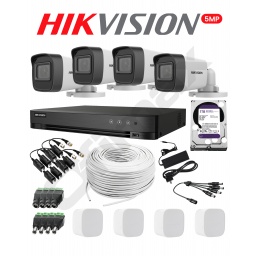 Kit 4 Camaras de Seguridad Hikvision 5MP DVR 4ch + Disco