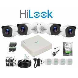 KIT HILOOK DVR 4CH + 4 CAMARAS 2MP BULLET METAL IR + DISCO