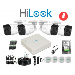 KIT HILOOK DVR 4CH + 4 CAMARAS 2MP BULLET C/MIC + DISCO