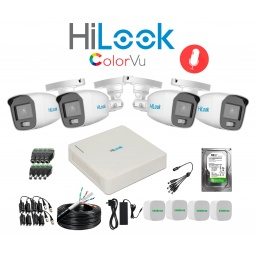 KIT HILOOK DVR 4CH + 4 CAMARAS 2MP COLORVU C/MIC + DISCO