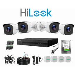 KIT HILOOK DVR 4CH + 4 CAMARAS 2MP BULLET PL�STICO IR + DISCO