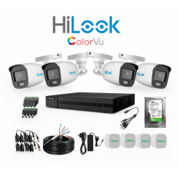 KIT HILOOK DVR 4CH + 4 CAMARAS 2MP COLORVU COLOR NOCHE + DISCO