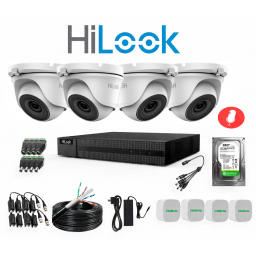 KIT HILOOK DVR 4CH + 4 CAMARAS 2MP TURRET METAL CMIC + DISCO