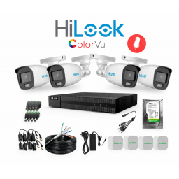 KIT HILOOK DVR 4CH + 4 CAMARAS 2MP COLORVU C/MIC + DISCO