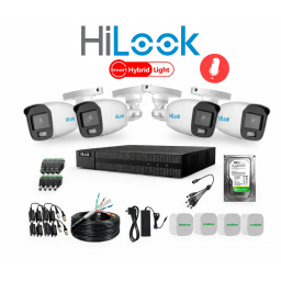 KIT HILOOK DVR 4CH + 4 CAMARAS 2MP BULLET C/MIC + DISCO
