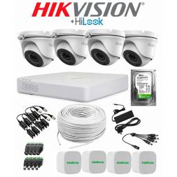 KIT DVR HIKVISION 4 CAMARAS 2MP TURRET + DISCO CCTV