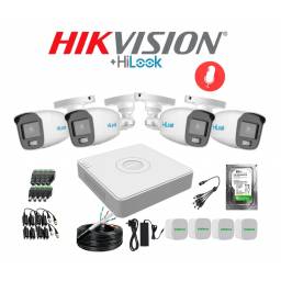 KIT 4 C�MARAS Y DVR HIKVISION 2MP BULLET + DISCO CON MICR�FONO