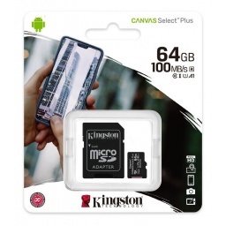 MEMORIA MICRO SD KINGSTON 64GB CANVAS SELECT PLUS 100MB/S