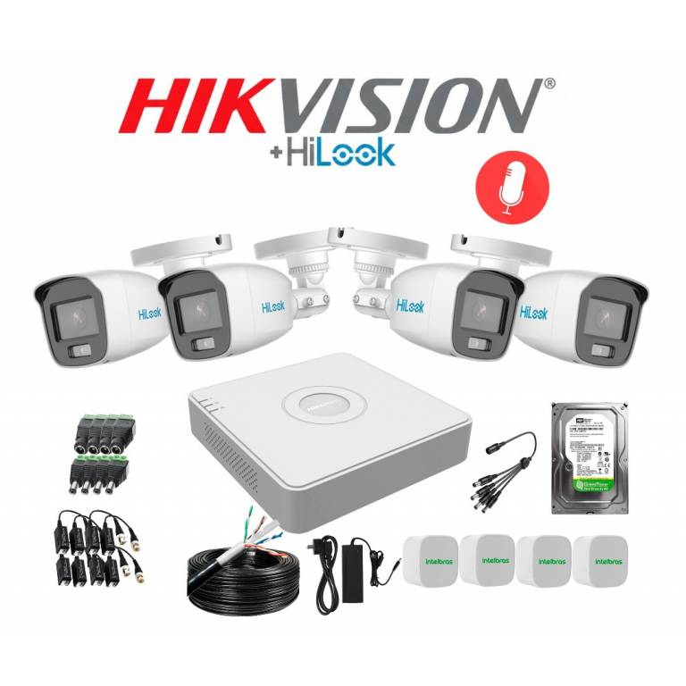 KIT 4 C�MARAS Y DVR HIKVISION 2MP BULLET + DISCO CON MICR�FONO