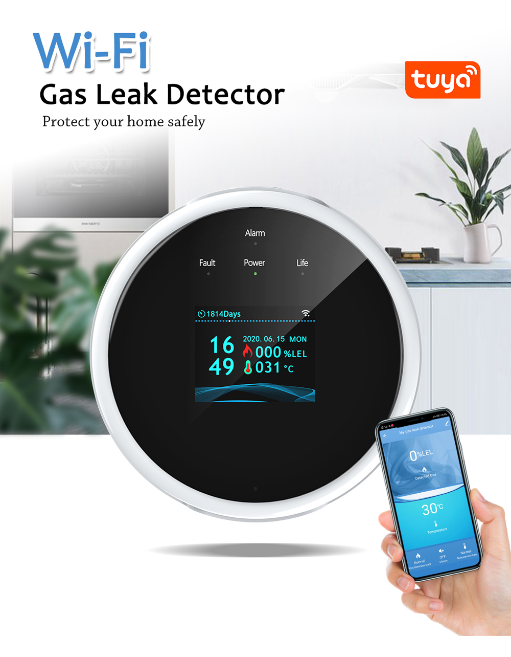 SENSOR GAS Y TEMPERATURA WIFI TUYA SMART LIFE Domótica Sensores