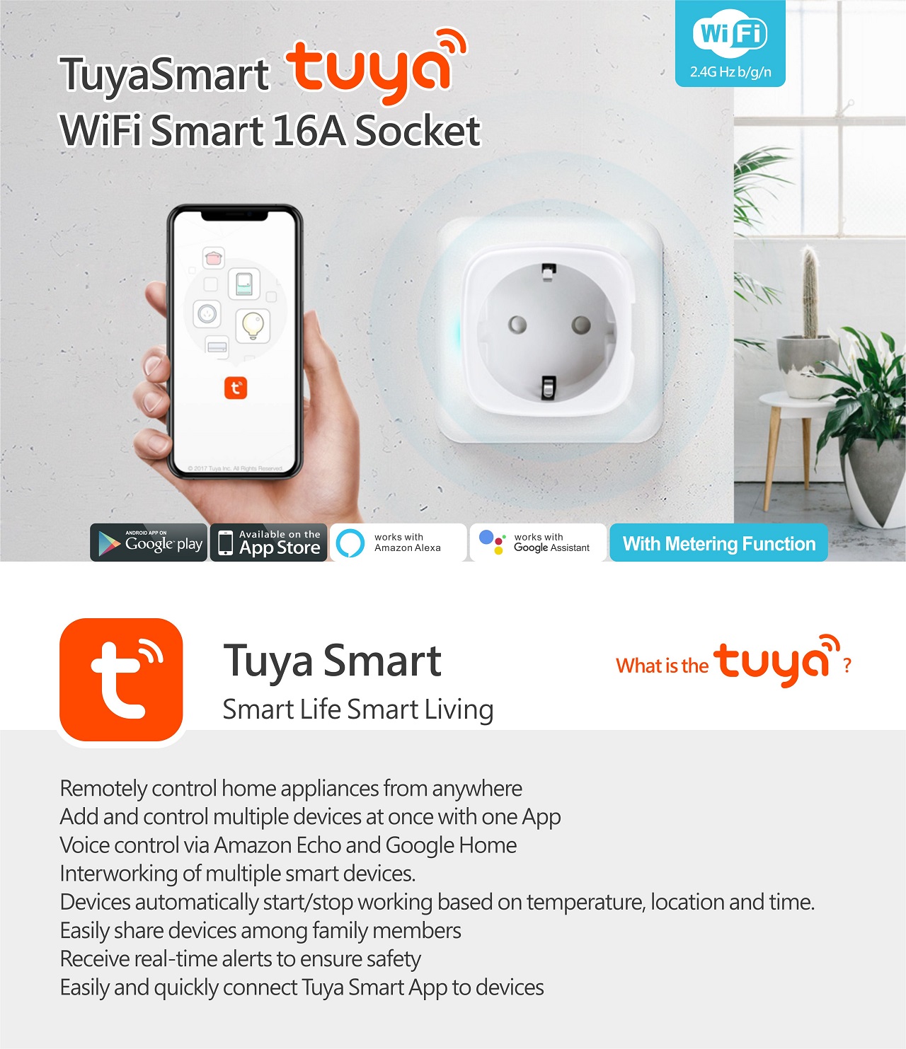Enchufe Inteligente WiFi 16A. Con Medidor de Consumo. Control por App Smart  Life.