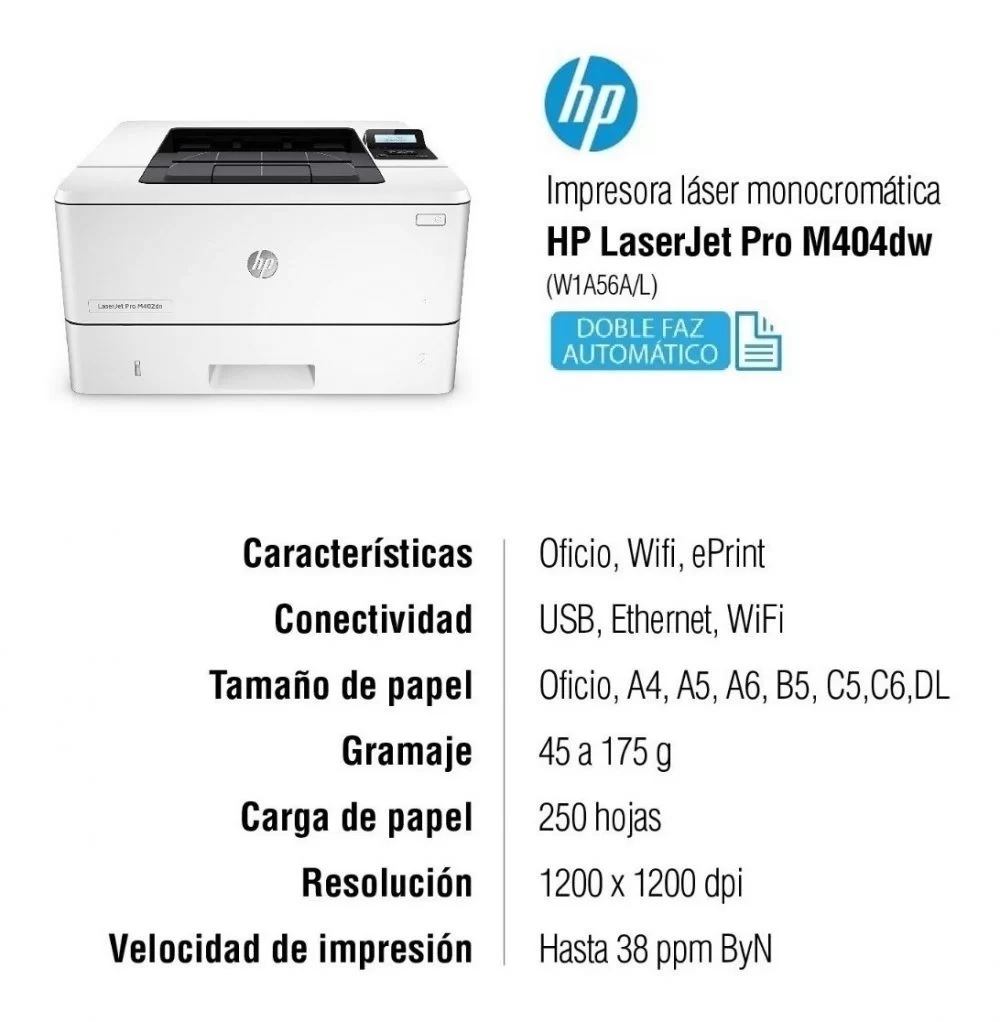 Impresora HP Laser 107w Láser Negro WiFi Smart App Dúplex Doble Cara Manual