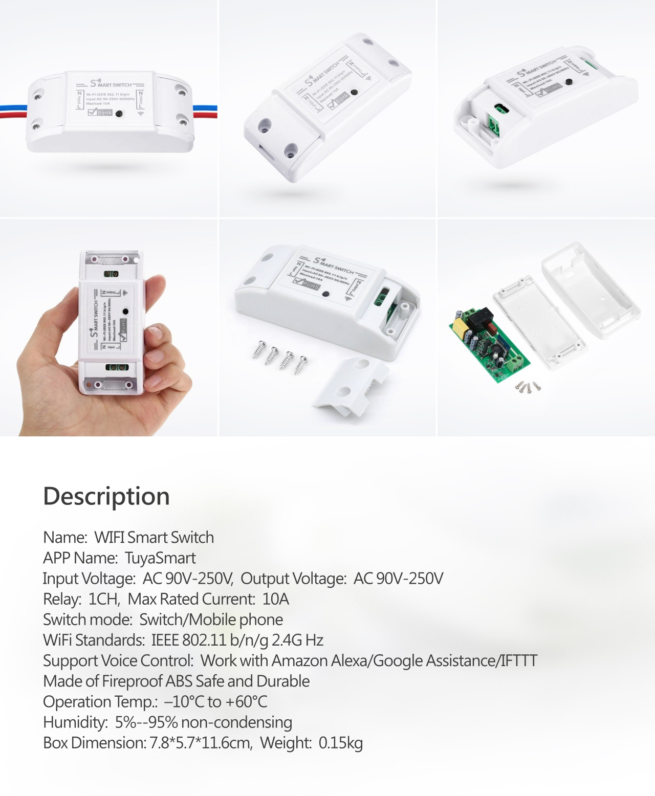 INTERRUPTOR INTELIGENTE WIFI TUYASMART 1CH CON RF 433MHZ INCLUYE 1 CTRL  Domótica Interruptores